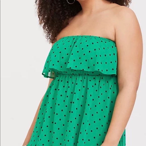 Torrid GREEN DOT CHIFFON BABYDOLL TUBE TOP L 12 - Picture 3 of 3